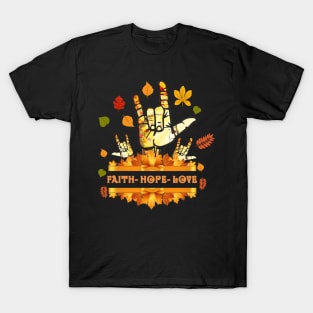 ASL Faith Hope Love Halloween Thanksgiving Autumn Christmas T-Shirt